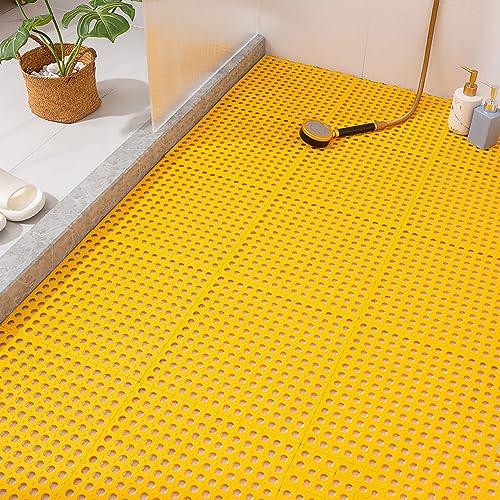 Tyenaza 10Pcs Bath Tub Shower Mat, Suction Cup Floor Mats Anti Slip Plastic Mosaic Bath Mat Tub Bathroom Mats for Kitchen Bathroom (Yellow) - color: Yellow