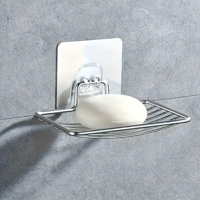 Wall-Mounted Soap Box 1pc - No Drilling Stainless Steel Soap Holder with Drainage Design, Adhesive Installation for Bathroom & Kitchen, Creative Soap Storage Solution
