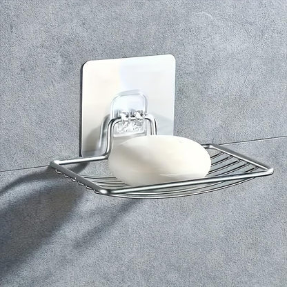 Wall-Mounted Soap Box 1pc - No Drilling Stainless Steel Soap Holder with Drainage Design, Adhesive Installation for Bathroom & Kitchen, Creative Soap Storage Solution