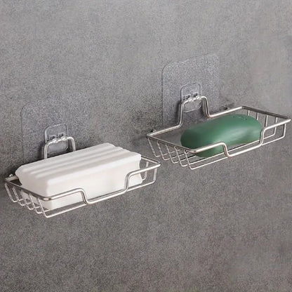 Stainless Steel Bathroom Soap Dish Rectangular Wall-Mounted Soap Holder with Drainage for Soaps, 1 PC, Silver