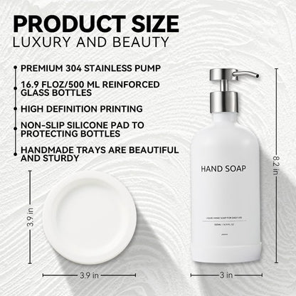 Glass Soap Dispenser Bathroom Set by Janxin, Foaming Kitchen soap Dispenser with Ceramic Tray for Dish Soap, Liquid Soap Dispenser for Hand Soap, Lotion, Body Wash (White+Silver) - color: White Silver H