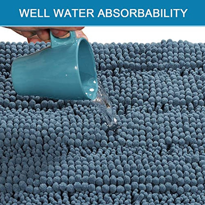 H.VERSAILTEX Bath Rug Non Slip Chenille Striped 17" x 24" Absorbent Soft Shaggy Washable Dry Fast Bath Mat - Stone Blue - color: Stone Blue, size: 17" x 24"