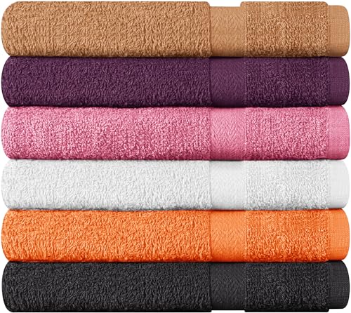 Towel and Linen Mart 100% Cotton 6 Pack Bath Towel Set, Quick Dry, Super Absorbent, Light Weight, Soft, (27 x 54 Pack of 6) (27 x 54 6 Pack, Plum, Pink, Beige, Grey, White, Peach) - color: Plum , Pink , Beige , Grey , White , Peach, size: 27 x 54 6 pack