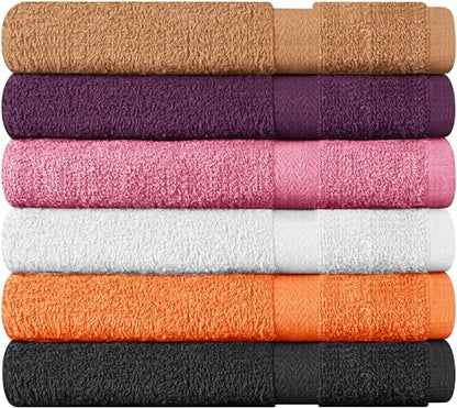Towel and Linen Mart 100% Cotton 6 Pack Bath Towel Set, Quick Dry, Super Absorbent, Light Weight, Soft, (27 x 54 Pack of 6) (27 x 54 6 Pack, Plum, Pink, Beige, Grey, White, Peach) - color: Plum , Pink , Beige , Grey , White , Peach, size: 27 x 54 6 pack