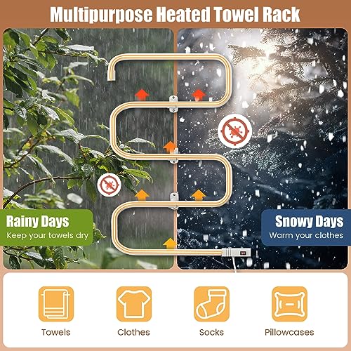 COSTWAY Heated Towel Warmer, Freestanding & Wall-Mounted 5-Bar Drying Rack with Built-in Switch, Overheat Protection & Constant Temperature Control, for Bathroom, Spa, White