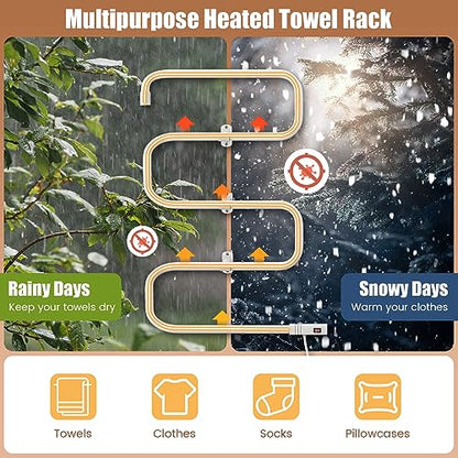 COSTWAY Heated Towel Warmer, Freestanding & Wall-Mounted 5-Bar Drying Rack with Built-in Switch, Overheat Protection & Constant Temperature Control, for Bathroom, Spa, White