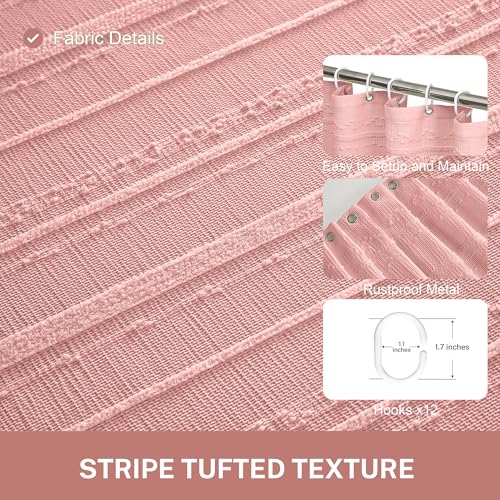 Pink Shower Curtain Boho, 72 x 78 Cotton Blend Waffle Weave Stripe Textured Heavy Duty, Fabric Shower Curtain for Bathroom, Hotel, Washable - color: Pink B, size: 72"W x 78"L (Pack of 1)