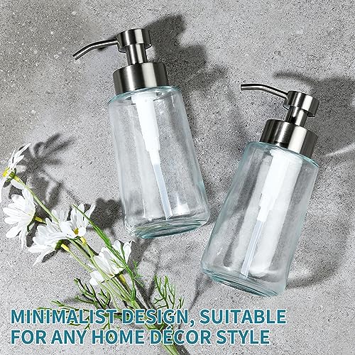 Glass Soap Dispenser 16oz Hand Soap Dispenser Brushed Nickel | Large Capacity, Liquid Soap Pump(No foaming), with Rust Proof Pump Waterproof Labels, Hand Soap for Bathroom, Kitchen, 2 Sets - color: Brushed Nickel