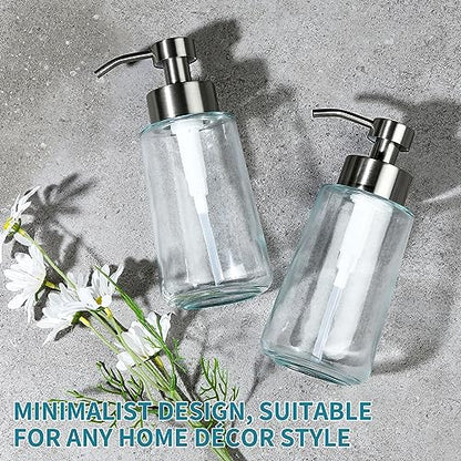 Glass Soap Dispenser 16oz Hand Soap Dispenser Brushed Nickel | Large Capacity, Liquid Soap Pump(No foaming), with Rust Proof Pump Waterproof Labels, Hand Soap for Bathroom, Kitchen, 2 Sets - color: Brushed Nickel