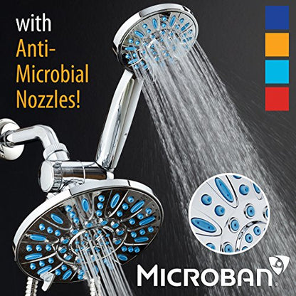 Antimicrobial/Anti-Clog High-Pressure 30-setting Rainfall Shower Combo by AquaDance with Microban Nozzle Protection from Growth of Mold Mildew & Bacteria for Stronger Shower! Wave Blue | Enjoy More Power & Better Shower Hygiene with Lifetime Antimicribial