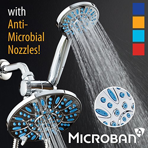 Antimicrobial/Anti-Clog High-Pressure 30-setting Rainfall Shower Combo by AquaDance with Microban Nozzle Protection from Growth of Mold Mildew & Bacteria for Stronger Shower! Wave Blue | Enjoy More Power & Better Shower Hygiene with Lifetime Antimicribial