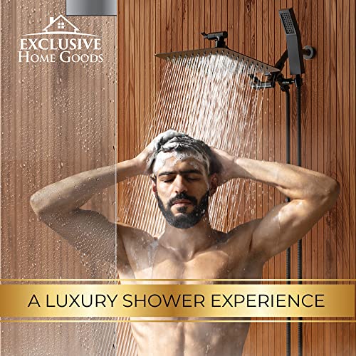 All Metal Shower Head 8" Dual Square Shower Head With Handheld Wand 71in Hose Set, High Pressure Rain Shower Heads Combo, 3-Way Diverter Rainfall Showerhead with Adjustable Extension Arm - color: Matte Black, size: 8 Inches, 1.8 GPM