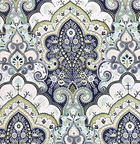 Hotel Quality Fabric Bathroom Shower Curtain: Floral Paisley Moroccan Damask (72 x 70 inches) - color: Blue, Green,aqua