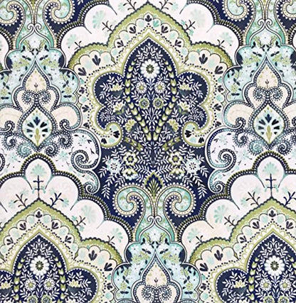 Hotel Quality Fabric Bathroom Shower Curtain: Floral Paisley Moroccan Damask (72 x 70 inches) - color: Blue, Green,aqua