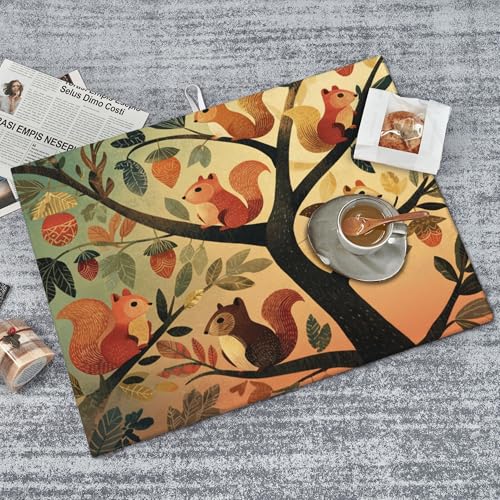 Squirrel Dish Drying Mats for Kitchen Counter Absorbent Reversible Drying Mats Microfiber Kitchen Countertop Protector Dishes Drying Pad Extra Large “18 x 24" Dish Mat - color: Brown - Squirrel