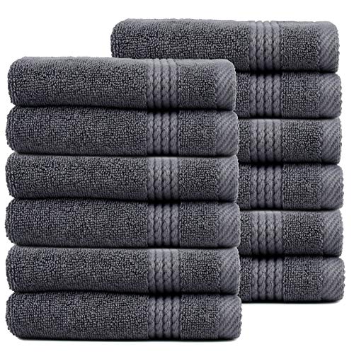 Lara 100% Turkish Cotton Washcloths 12 Pack, Extra Soft & Absorbent Wash Cloths for Face & Body (12" x 12"), Terry Cloth, Small Hand Towels for Bathroom, Dark Grey - color: Dark Grey, size: 12 Wash Cloths
