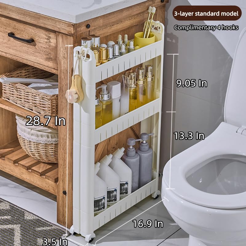 Slim Storage Car Durable Slim Storage Cabinet with Wheels Narrow Shelf Rack for Kitchen,Bathroom,Study,Office,Etc (3 Tier) - size: 3 Tier