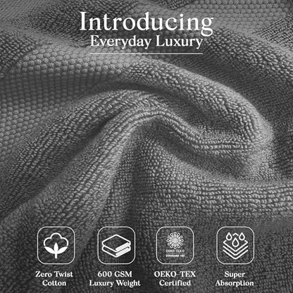 Premium Staple Cotton Bathroom Towel Set - Gray 600 GSM 6-Piece Luxury Bath Towel Set 3 Stripe - 2 Bath Towels, 2 Hand Towels & 2 Washclothes Set - High Absorbent & Quick Dry for Gym, Spa, Hotel - color: Gray - 3 Stripe