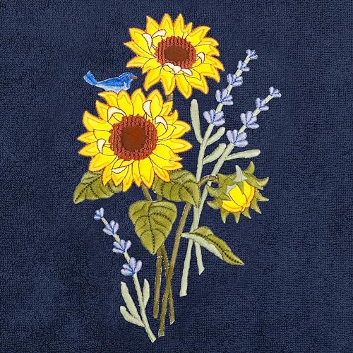 Jubilant 4-Piece Premium Towel Set, Vibrant Floral Applique, Luxurious Turkish Cotton, Soft & Durable, Elegant Bath Ensemble, 2 Bath 2 Hand Towels, Marine - color: Marine, size: 2 Pcs Bath 2 Pcs Hand Towel