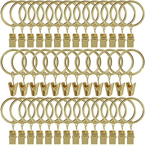 40 Pack Curtain Rings with Clips, Drapery Clips with Rings, Drapes Rings 1.26 in Interior Diameter, Fits up to 1 in Curtain Rod, Gold Color - color: Gold, size: 1.26" I D 40 Pack