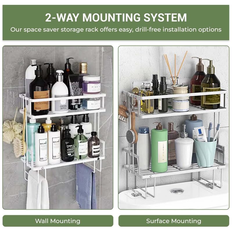 DINEST 2 Tier Over The Toilet Storage Shelf, Anti Resistant Bathroom Shelf Over Toilet Organizer, Multifunctional No Drilling Above Toilet Storage with Wall Mounting Design(White) - color: White
