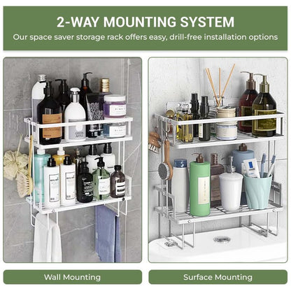 DINEST 2 Tier Over The Toilet Storage Shelf, Anti Resistant Bathroom Shelf Over Toilet Organizer, Multifunctional No Drilling Above Toilet Storage with Wall Mounting Design(White) - color: White