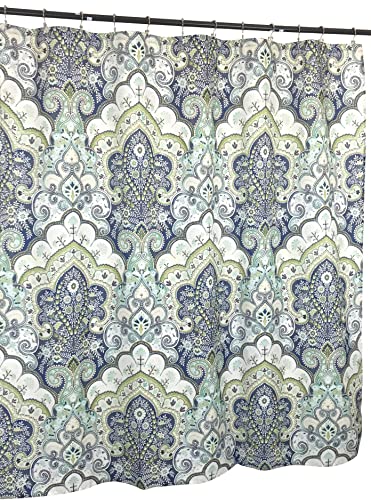 Hotel Quality Fabric Bathroom Shower Curtain: Floral Paisley Moroccan Damask (72 x 70 inches) - color: Blue, Green,aqua