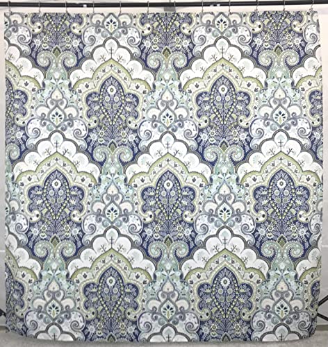 Hotel Quality Fabric Bathroom Shower Curtain: Floral Paisley Moroccan Damask (72 x 70 inches) - color: Blue, Green,aqua