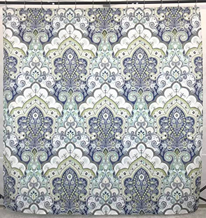 Hotel Quality Fabric Bathroom Shower Curtain: Floral Paisley Moroccan Damask (72 x 70 inches) - color: Blue, Green,aqua