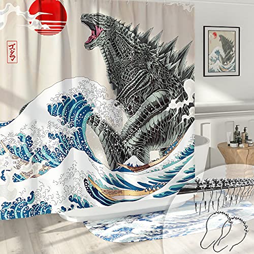 Funny Shower Curtain Set, Fun Anime Monster Shower Curtains for Bathroom Cool Asian Japanese Bathroom Decor Polyester Fabric-72" x 72" - size: 72"W x 72"L (Pack of 1)