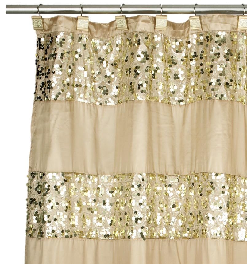 Zahari Home 13pc Sinatra Bathroom Shower Curtain Set - Gold Curtain & 12 Champagne Hooks - Luxury Fabric Bling Unique Beautiful Set - color: Sinatra Champagne Gold, style: Shower Curtain and 12 Shower Hooks