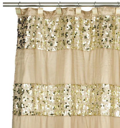 Zahari Home 13pc Sinatra Bathroom Shower Curtain Set - Gold Curtain & 12 Champagne Hooks - Luxury Fabric Bling Unique Beautiful Set - color: Sinatra Champagne Gold, style: Shower Curtain and 12 Shower Hooks