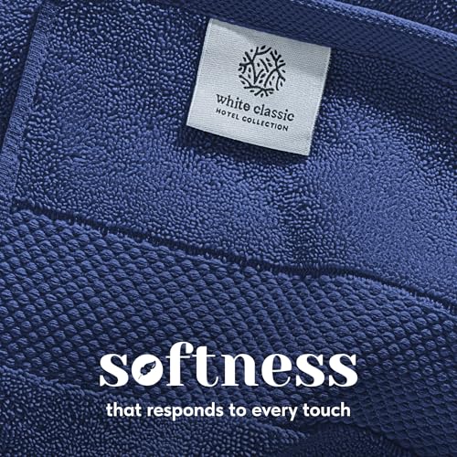 White Classic Luxury Bath Towel Set of 8 Pieces - 100% Turkish Cotton Highly Absorbent Towels for Bathroom, 2 Luxury Bath Towels 700GSM, 2 Hand Towels, 4 Washcloths, Navy - color: 15: Navy Blue