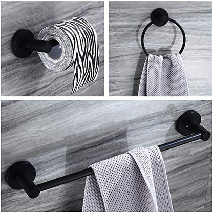 Black Bathroom Hardware Set Wall Mounted,24'' Towel Bar Adjustable,Toilet Paper Holder,Towel Ring,3-Piece Lavatory Shower Set with Gift Box,Black - size: 3 PCS