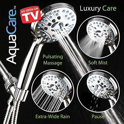 AquaCare 8-mode High Pressure Handheld Shower Head with 2-mode Power Wash | Stay Clean Nozzles, Dual Power Wash for Tub, Tile & Pets, Long 6 ft. Stainless Steel Hose, Wall & Overhead Brackets / Chrome - color: Premium Chrome, style: 1.8 Gallon Per Minute