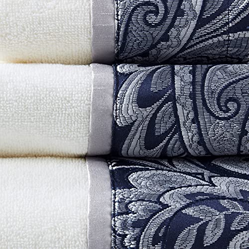 Madison Park Aubrey Cotton Bath Towel Set Jacquard Absorbent, 6 Piece, Navy | Quick Dry, Plush Feel, Hotel Quality for Bathroom, Paisley Pattern, OEKO-TEX Certified - color: Navy