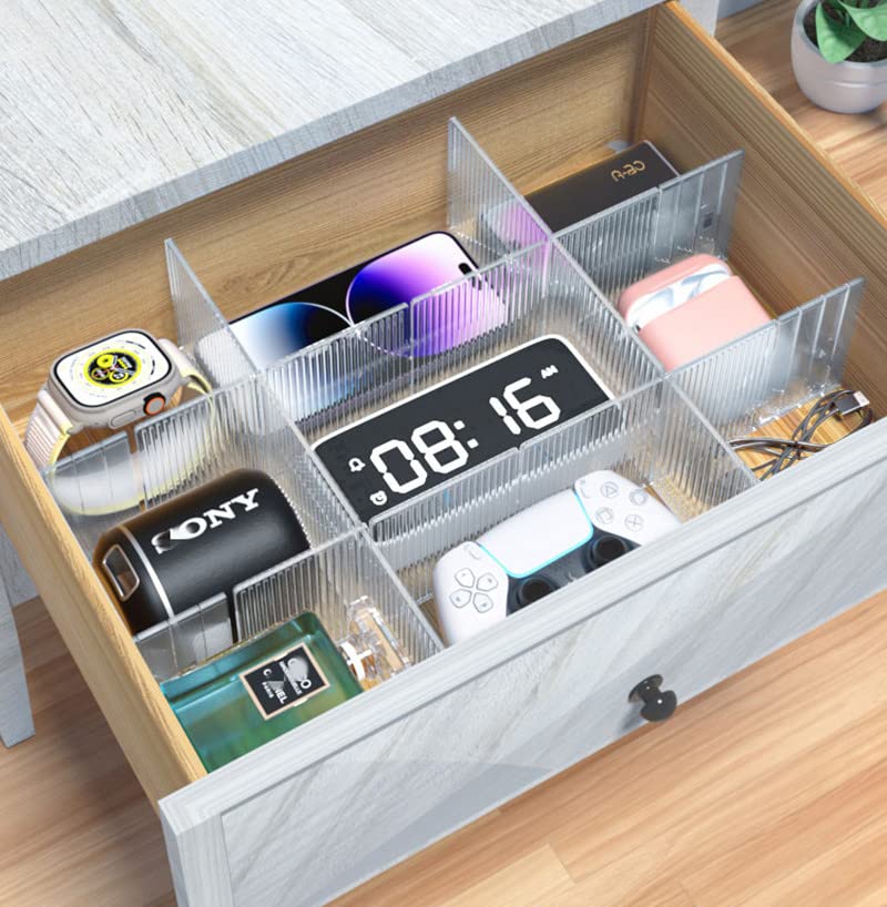 8pcs DIY Plastic Drawer Organizer Adjustable Drawer Dividers for Home Tidy Closet, Socks, Underwear, office school supplies, kitchen utensil tools (Clear White) - color: Transparent White