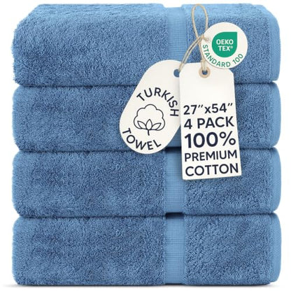 Chakir Turkish Linens | Hotel & Spa Quality 100% Cotton Premium Turkish Towels | Soft & Absorbent (4-Piece Bath Towels, Wedgewood) - color: Wedgewood