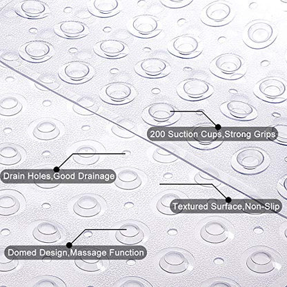 Tree Bud Bathtub Mats for Shower Tub Non-Slip Bath Mat 39 x 16 Inch Extra Long Shower Mat, Bath Tub Mat for Bathroom with Machine Washable, BPA Free for Kids (Clear) - color: Clear