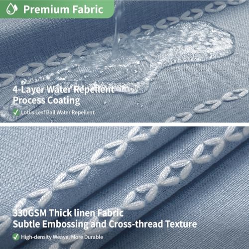eachope No Hook Extra Long Shower Curtain Set with Snap-in Liner,Linen Textured Thick Striped Fabric with Tassels,Boho Chic Modern Farmhouse Bathroom Curtain,Water-Repellent,Blue,71x86 | 230GSM Thick Fabric,Hotel Luxury Decor,Mesh Top Window,Magnetic Weig
