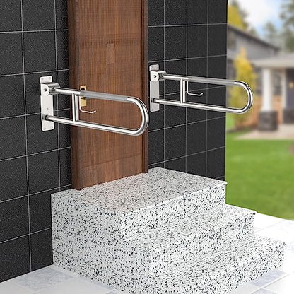 Toilet Grab Bar 30.3 Inch, Munzong Anti-Slip Handicap Grab Bars with Paper Holder, Flip-Up Bathroom Toilet Safety Rails, Stainless Steel Knurled Support handrails for Seniors Elderly Disabled Pregnant | Anti-Slip Bathroom Toilet Safety Rails Stainless Ste