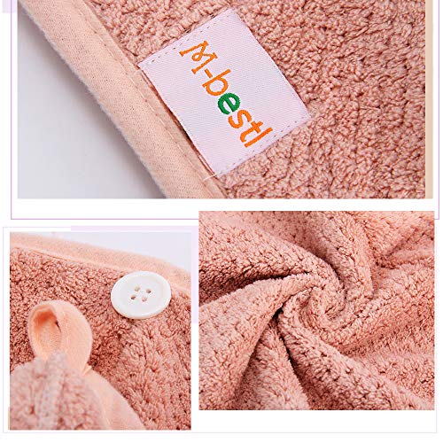 M-bestl 2 Pack Microfiber Hair Towel Wrap,Quick Dry,Anti-frizz(Pink&Beige) | Hair Drying Towel for Women with button,lightweight,Anti-frizz Absorbent hair Turban Towel for Long Thick Curly Hair - color: Beige&pink
