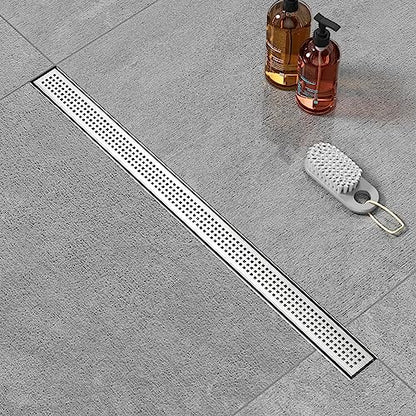 24 inch Linear Shower Drain with Square Hole Pattern Grate Cover | Brushed 304 Stainless Steel Bonding Flange Linear Drain, Low Profile Linear Shower Drain with Hair Strainer - color: 24 in, size: Quadrato Pattern
