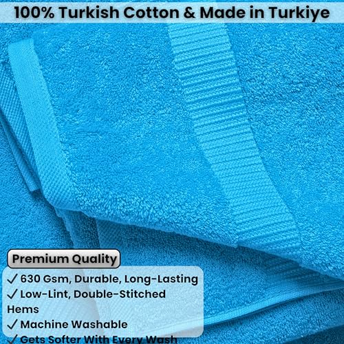 SALBAKOS 100% Turkish Cotton Bathroom Towel Set of 6-Piece, Aqua | 630 Gsm Thick Super Soft Highly Absorbent 2 Bath + 2 Hand + 2 Washcloth Towels Sets, Giftable, Hotel Quality, Made in Turkey - color: Aqua, size: 6 Piece Towel Set