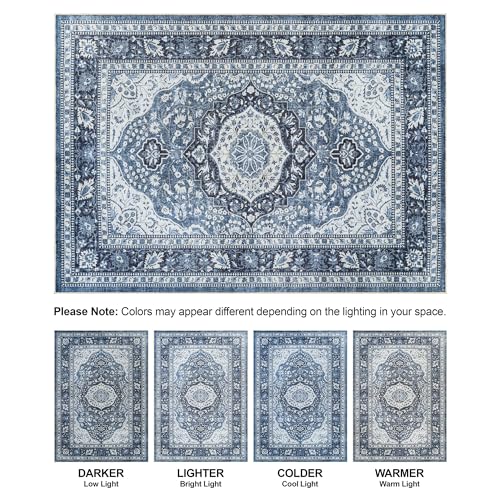 Bloom Rugs Caria Washable Non-Slip 10 ft Runner - Blue Traditional Runner for Entryway, Hallway, Bathroom, and Kitchen - Exact Size: 2'6" x 10' - color: Blue, size: 2'6" x 10' (Runner)