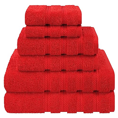 American Soft Linen 100% Cotton Luxury Turkish Towels, 6 Piece Towel Set | Soft Absorbent Quick Dry OEKO Tex Standard 100 Certificated Durable Machine Washable Premium Hotel Quality - color: Red