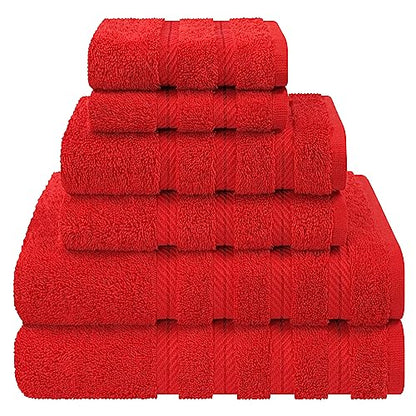 American Soft Linen 100% Cotton Luxury Turkish Towels, 6 Piece Towel Set | Soft Absorbent Quick Dry OEKO Tex Standard 100 Certificated Durable Machine Washable Premium Hotel Quality - color: Red