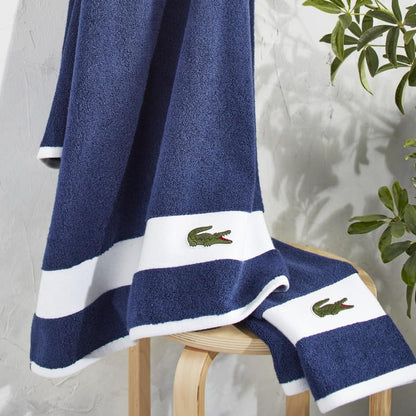 Lacoste Sport Stripe 6-Piece Luxury Cotton Towel Set – Made with 100% Soft Supima Cotton, Absorbent & Quick-Drying, Includes 2 Bath Towels, 2 Hand Towels, 2 Washcloths, Navy - color: Navy