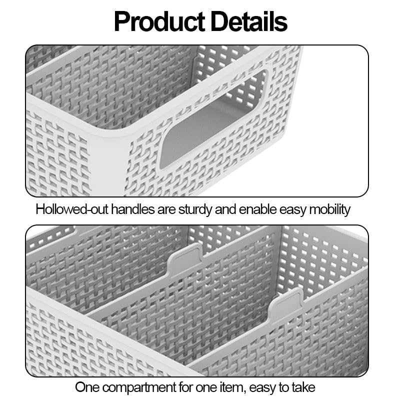 3 Compartment Stackable Bin with Adjustable Dividers, Stackable Storage Bin & Compartment Tray for Kitchen, Bathroom Vanity, Office Desk Supplies, and Bedroom Accessories (White)