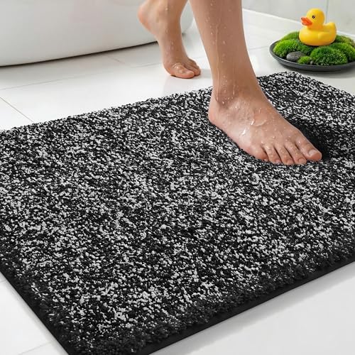 Yimobra Cushioned Anti-Fatigue Bathroom Rug, Bath Mat Non Slip Washable, Dense Soft Microfiber for Bathroom Sink, Shower, Tired Feet Comfort, Absorbent, 24" X 17", Black and White - color: Black and White, size: 24" X 17"